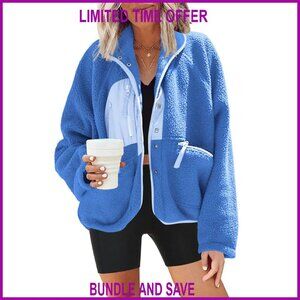 Women's Fuzzy Fleece Jacket Sherpa Coat Winter Warm Oversized Button Down